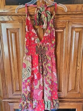 Forever 21 Red Paisley Print Fun Halter Summer Dress